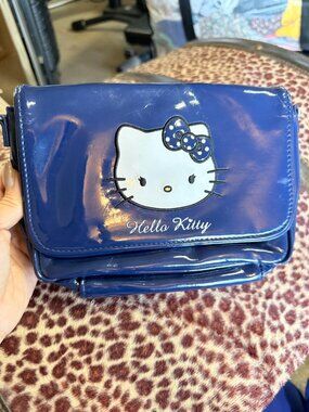 intage Hello Kitty Navy Blue Patent Leather Messenger Bag - Y2K Sanrio